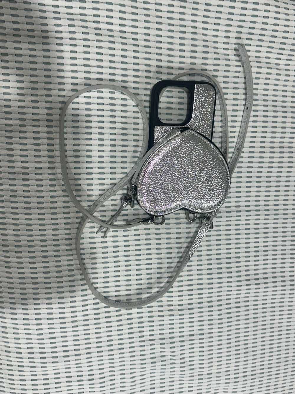 Bandolier Metallic Silver Heart Crossbody Phone Case with Strap